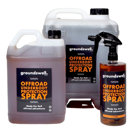 Groundswell Underbody Protection Spray for 4WDs, forming a water-repelling barrier against rust, salt, sand and mud